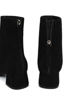 Women's Black Zip-Up Short Chunky Heel Suede Leather Boots | Derimod