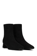 Women's Black Zip-Up Short Chunky Heel Suede Leather Boots | Derimod