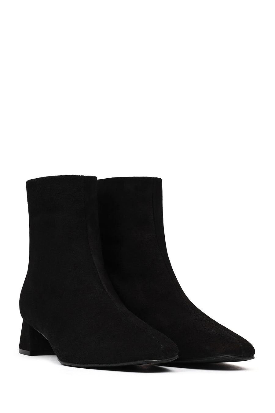 Women's Black Zip-Up Short Chunky Heel Suede Leather Boots