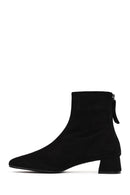 Women's Black Zip-Up Short Chunky Heel Suede Leather Boots | Derimod