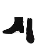 Women's Black Zip-Up Short Chunky Heel Suede Leather Boots | Derimod
