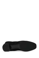 Women's Black Zip-Up Short Chunky Heel Suede Leather Boots | Derimod