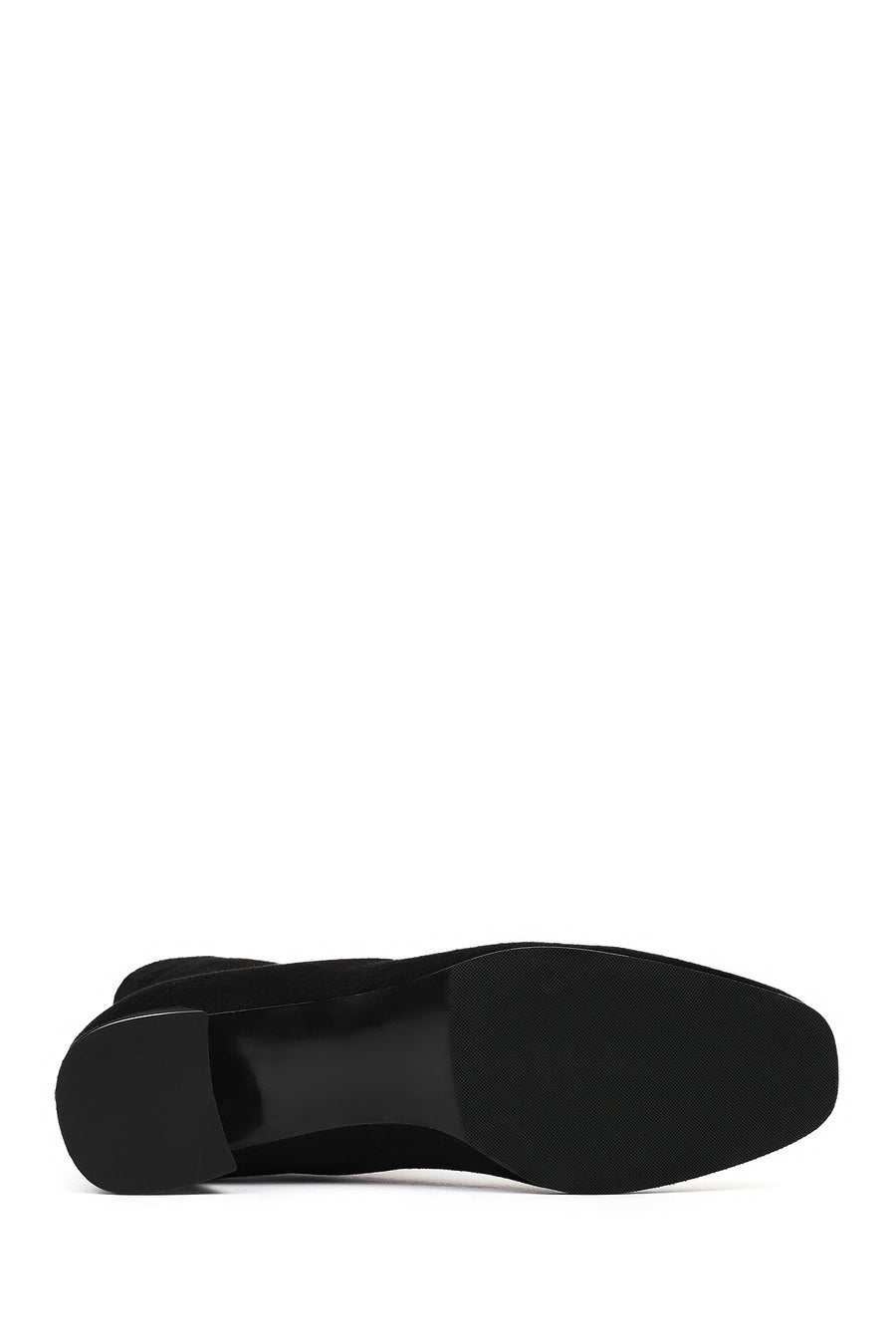 Women's Black Zip-Up Short Chunky Heel Suede Leather Boots