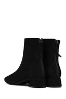 Women's Black Zip-Up Short Chunky Heel Suede Leather Boots | Derimod