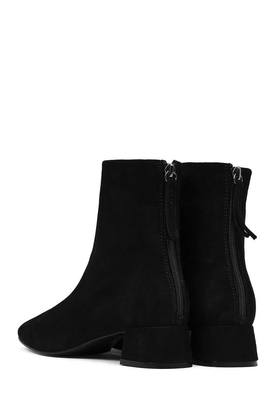 Women's Black Zip-Up Short Chunky Heel Suede Leather Boots
