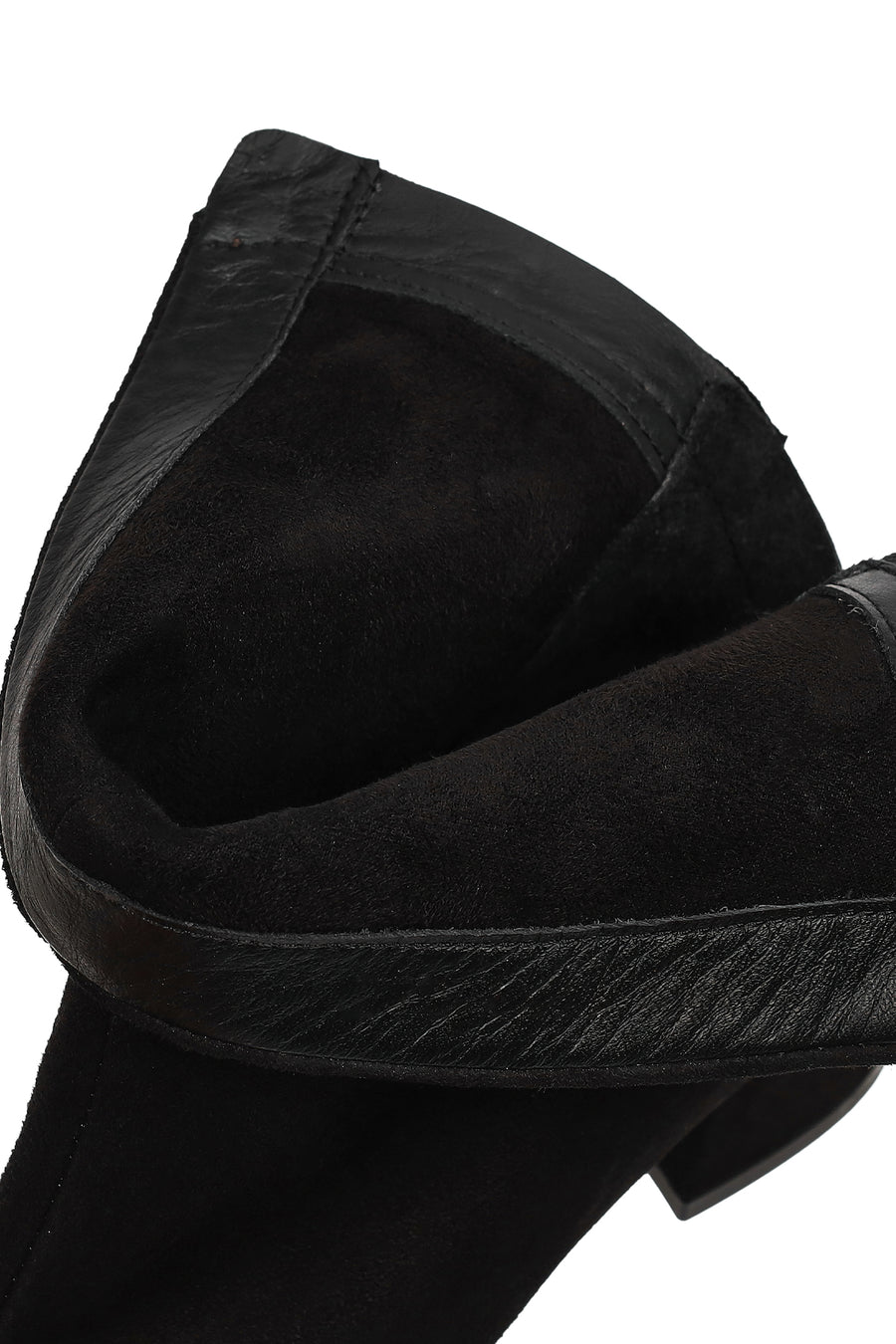 Women's Black Zip-Up Short Chunky Heel Suede Leather Boots