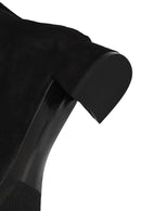 Women's Black Zip-Up Short Chunky Heel Suede Leather Boots | Derimod