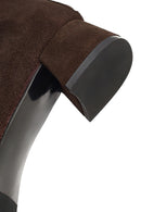 Women's Brown Zip-Up Short Chunky Heel Suede Leather Boots | Derimod