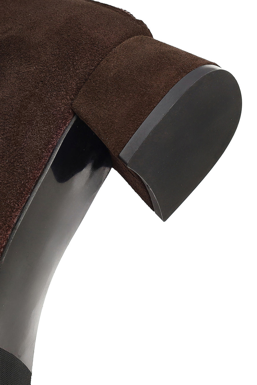 Women's Brown Zip-Up Short Chunky Heel Suede Leather Boots