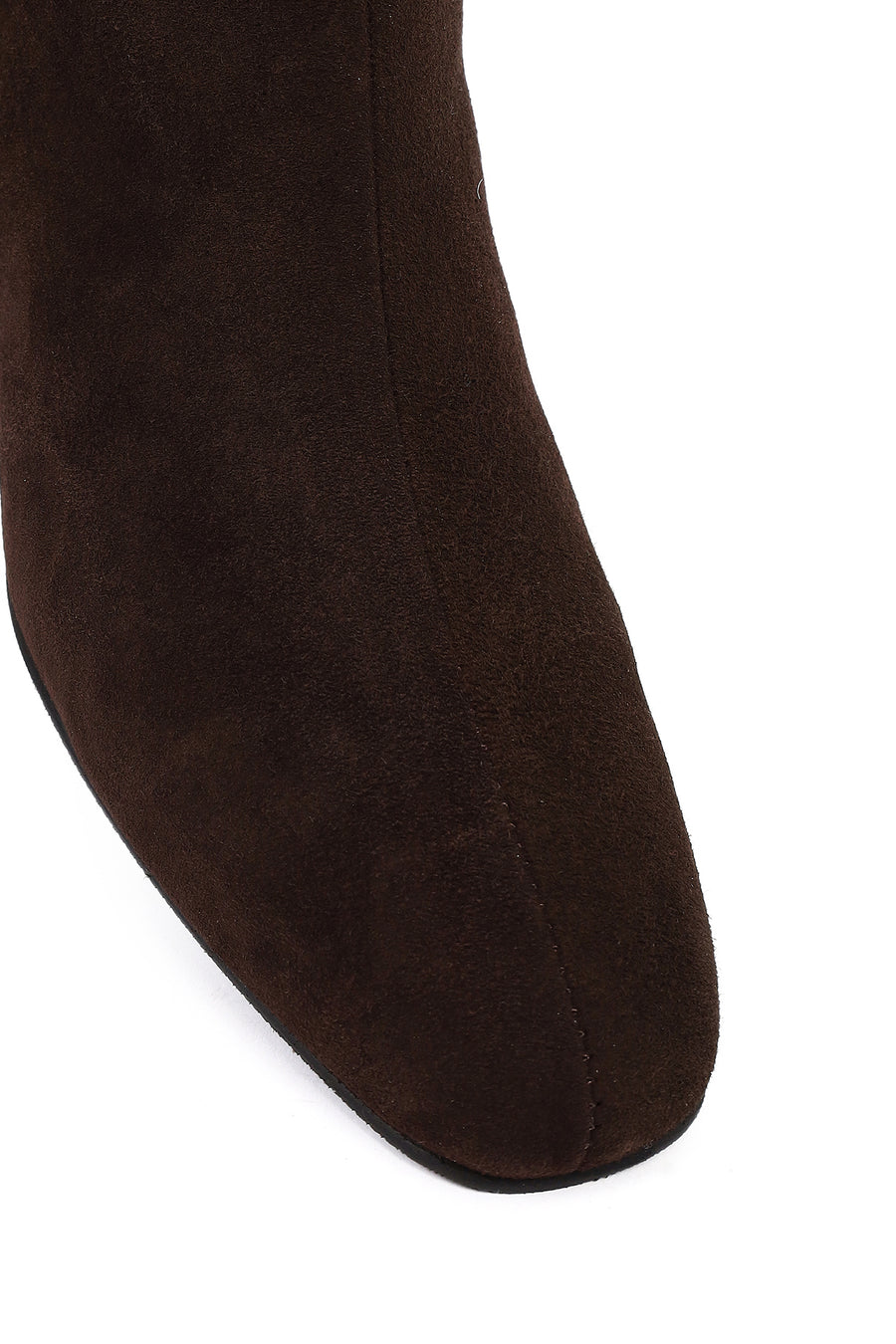 Women's Brown Zip-Up Short Chunky Heel Suede Leather Boots