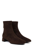 Women's Brown Zip-Up Short Chunky Heel Suede Leather Boots | Derimod