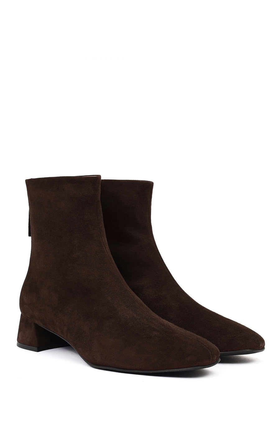 Women's Brown Zip-Up Short Chunky Heel Suede Leather Boots