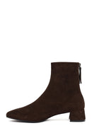 Women's Brown Zip-Up Short Chunky Heel Suede Leather Boots | Derimod