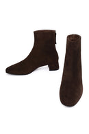 Women's Brown Zip-Up Short Chunky Heel Suede Leather Boots | Derimod