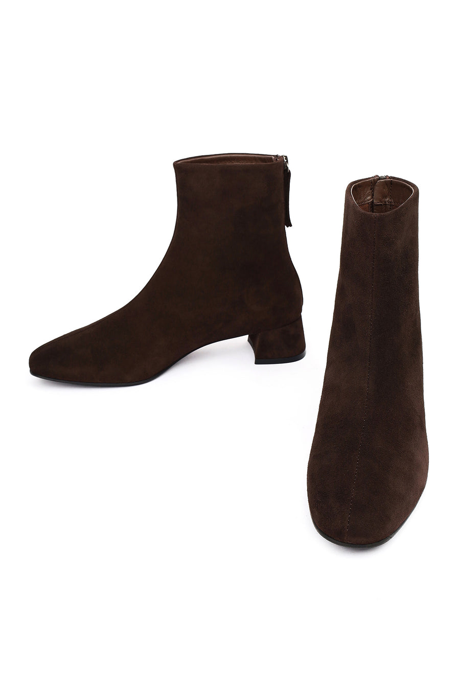 Women's Brown Zip-Up Short Chunky Heel Suede Leather Boots