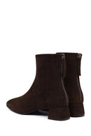 Women's Brown Zip-Up Short Chunky Heel Suede Leather Boots | Derimod