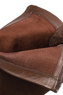 Women's Brown Zip-Up Short Chunky Heel Suede Leather Boots | Derimod
