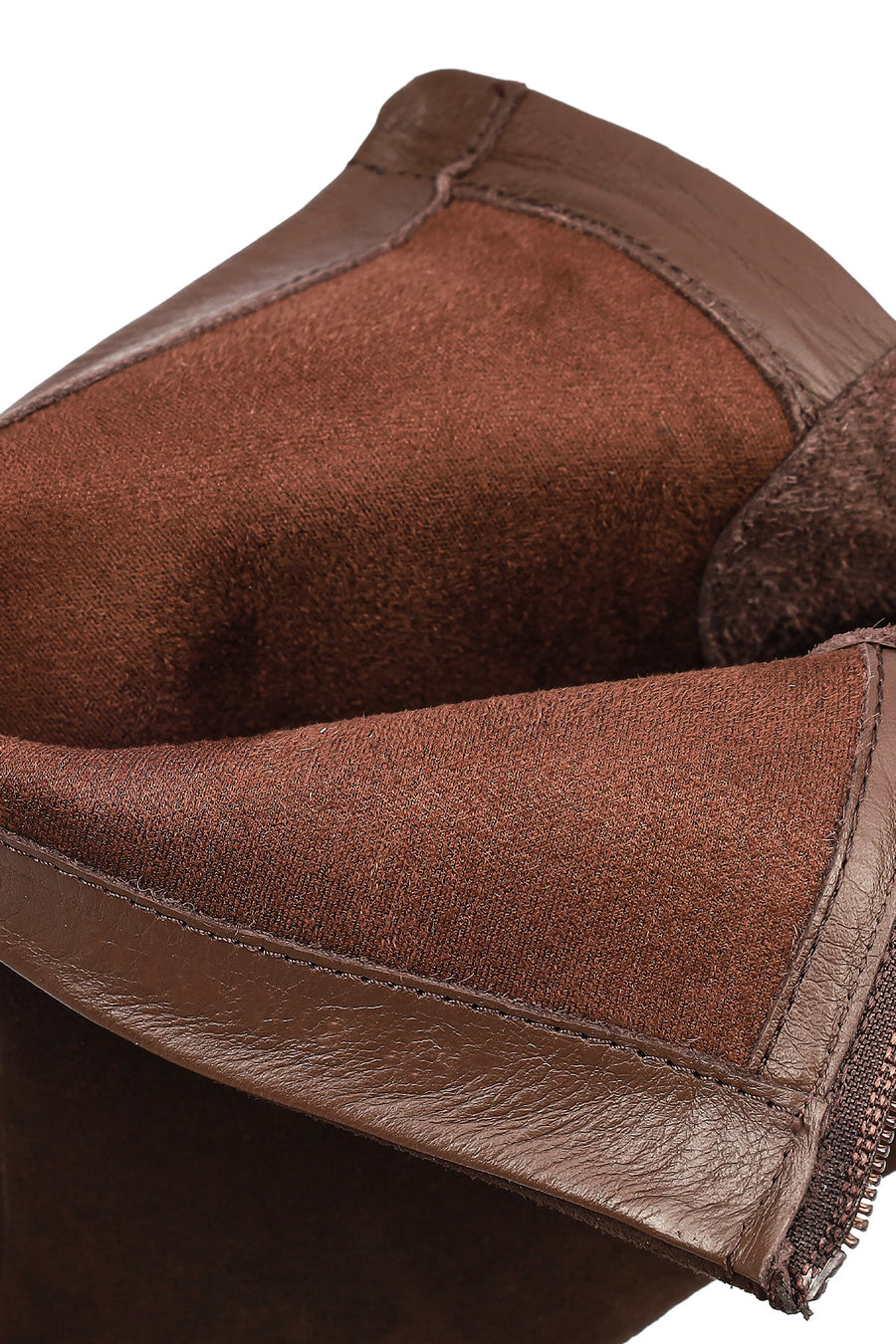 Women's Brown Zip-Up Short Chunky Heel Suede Leather Boots