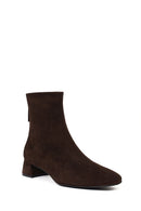 Women's Brown Zip-Up Short Chunky Heel Suede Leather Boots | Derimod