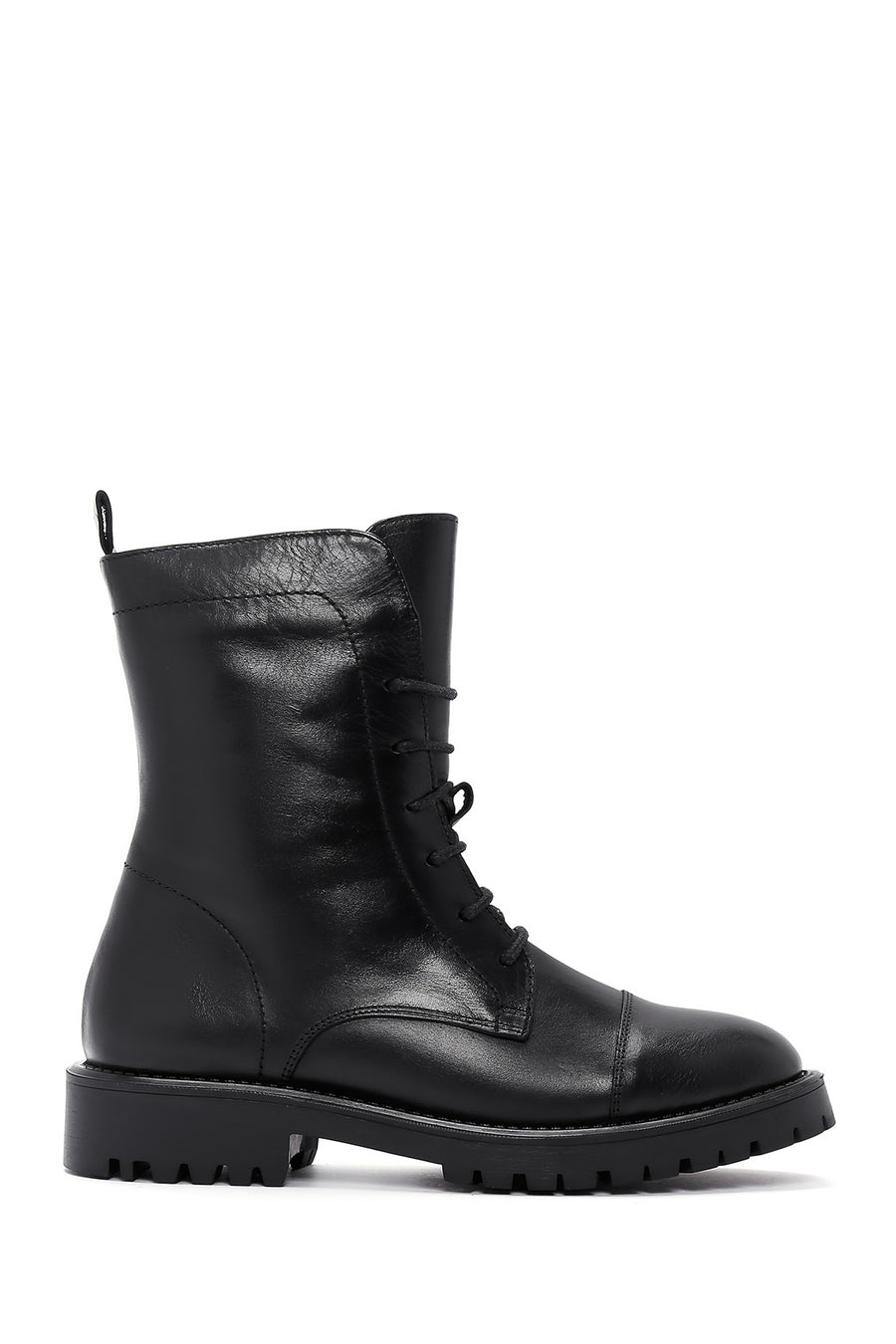 Woman Black Lace-Up Zipper Detail Leather Postal Boots 25WFD150818 | Derimod