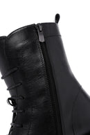 Woman Black Lace-Up Zipper Detail Leather Postal Boots | Derimod