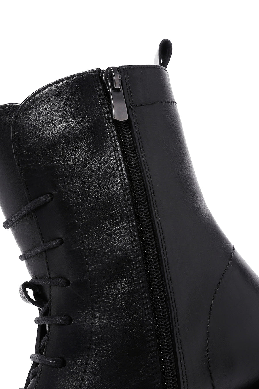 Woman Black Lace-Up Zipper Detail Leather Postal Boots