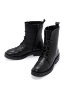 Woman Black Lace-Up Zipper Detail Leather Postal Boots | Derimod
