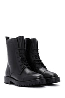 Woman Black Lace-Up Zipper Detail Leather Postal Boots | Derimod