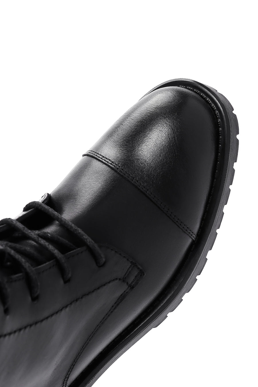 Woman Black Lace-Up Zipper Detail Leather Postal Boots