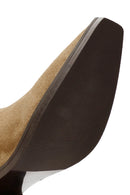 Woman Brown Chunky Heel Suede Leather Cowboy Boots | Derimod