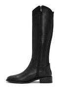 Woman Black Zippered Leather Boot | Derimod