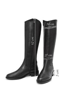Woman Black Zippered Leather Boot | Derimod