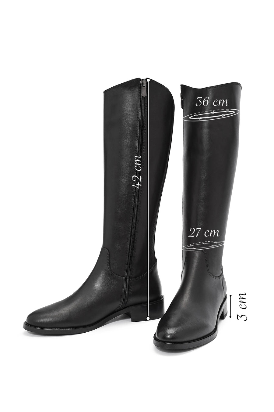 Woman Black Zippered Leather Boot