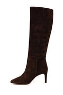 Women's Brown Thin Heeled Suede Leather Boot | Derimod