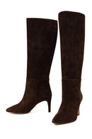 Women's Brown Thin Heeled Suede Leather Boot | Derimod
