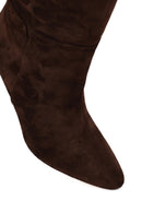 Women's Brown Thin Heeled Suede Leather Boot | Derimod