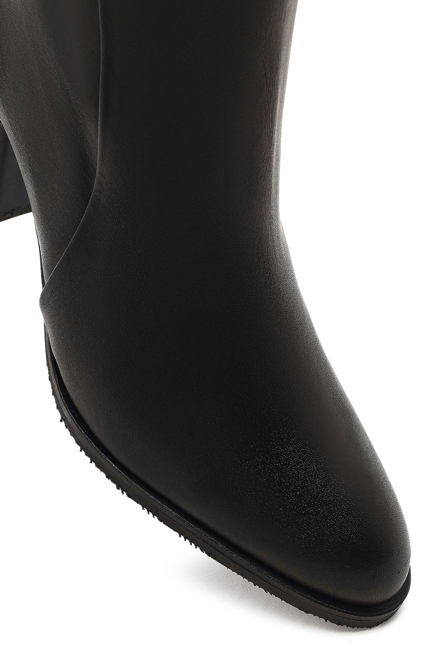 Women's Black Zippered Thick Heeled Leather Boot