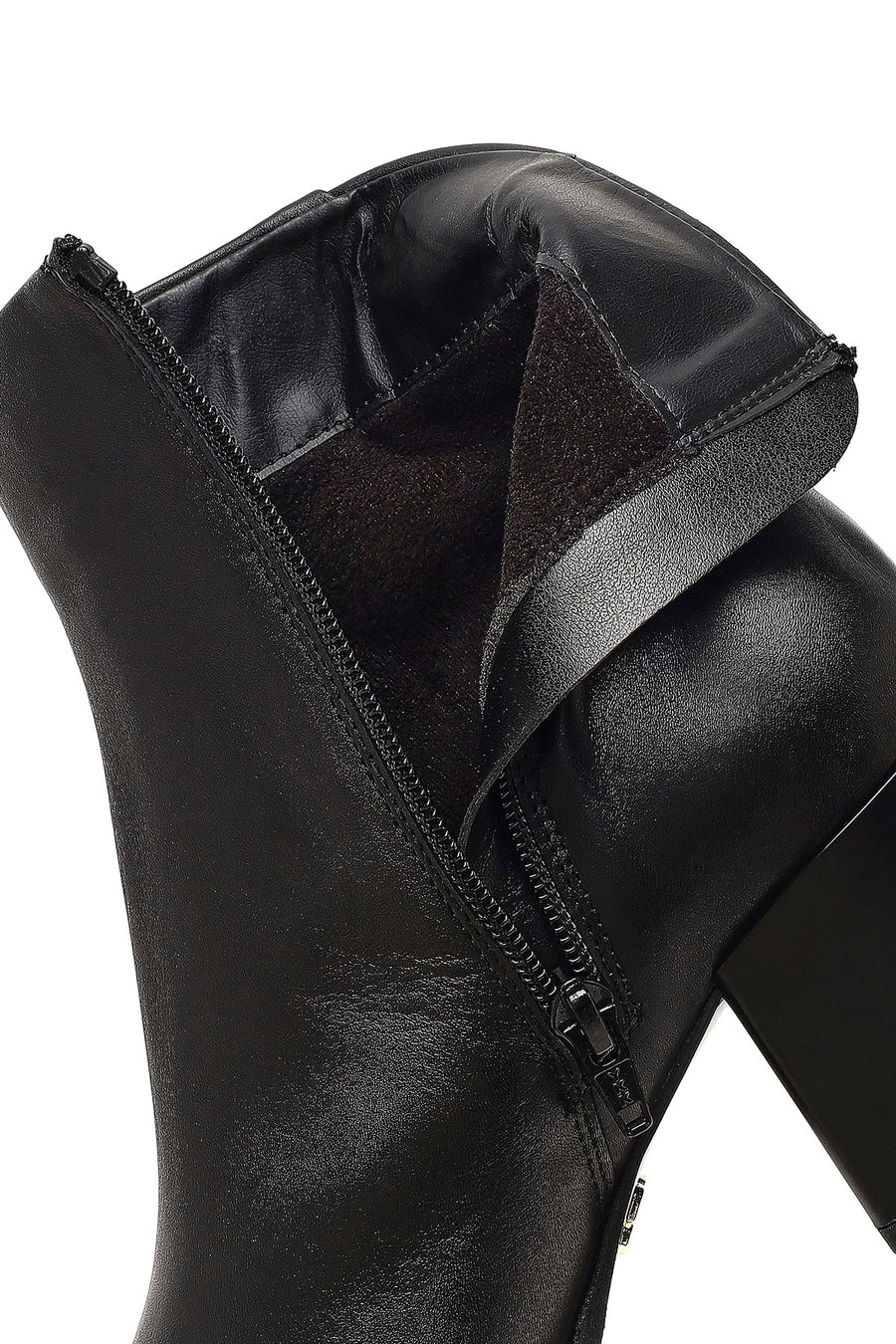 Women's Black Zippered Thick Heeled Leather Boot