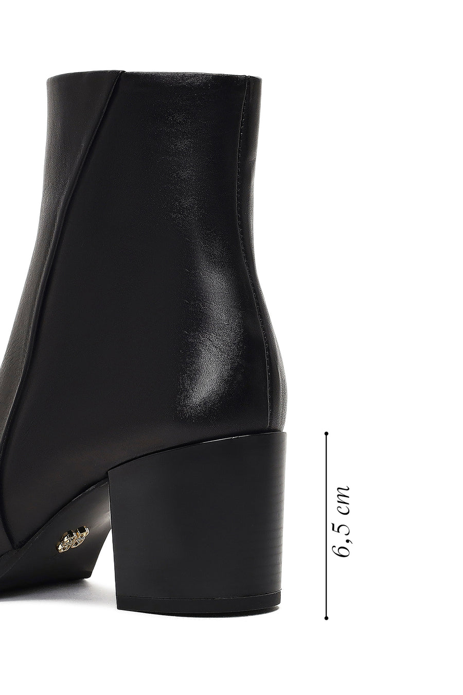 Women's Black Zippered Thick Heeled Leather Boot