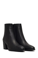 Women's Black Zippered Thick Heeled Leather Boot | Derimod