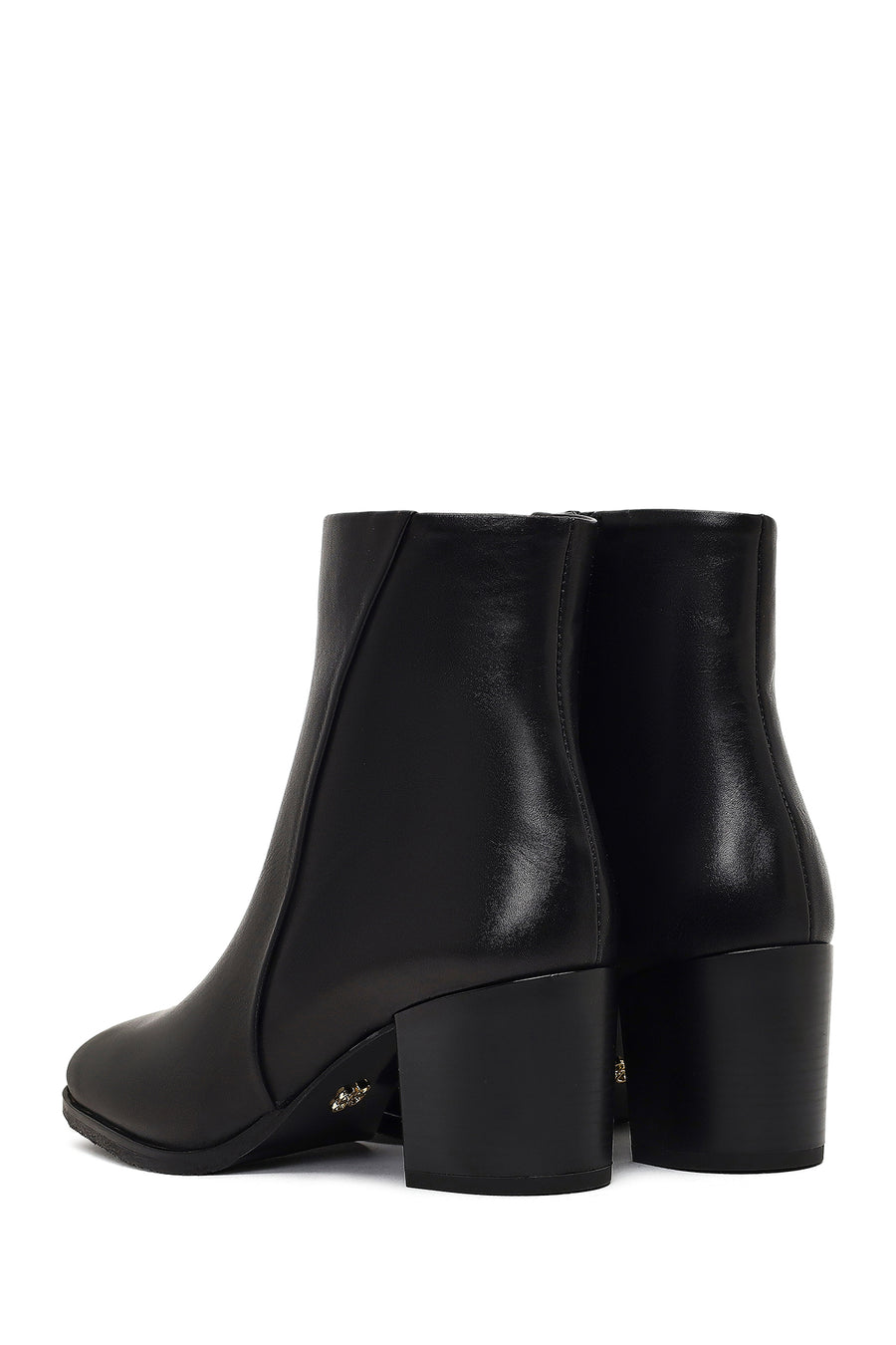 Women's Black Zippered Thick Heeled Leather Boot