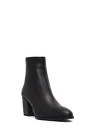 Women's Black Zippered Thick Heeled Leather Boot | Derimod