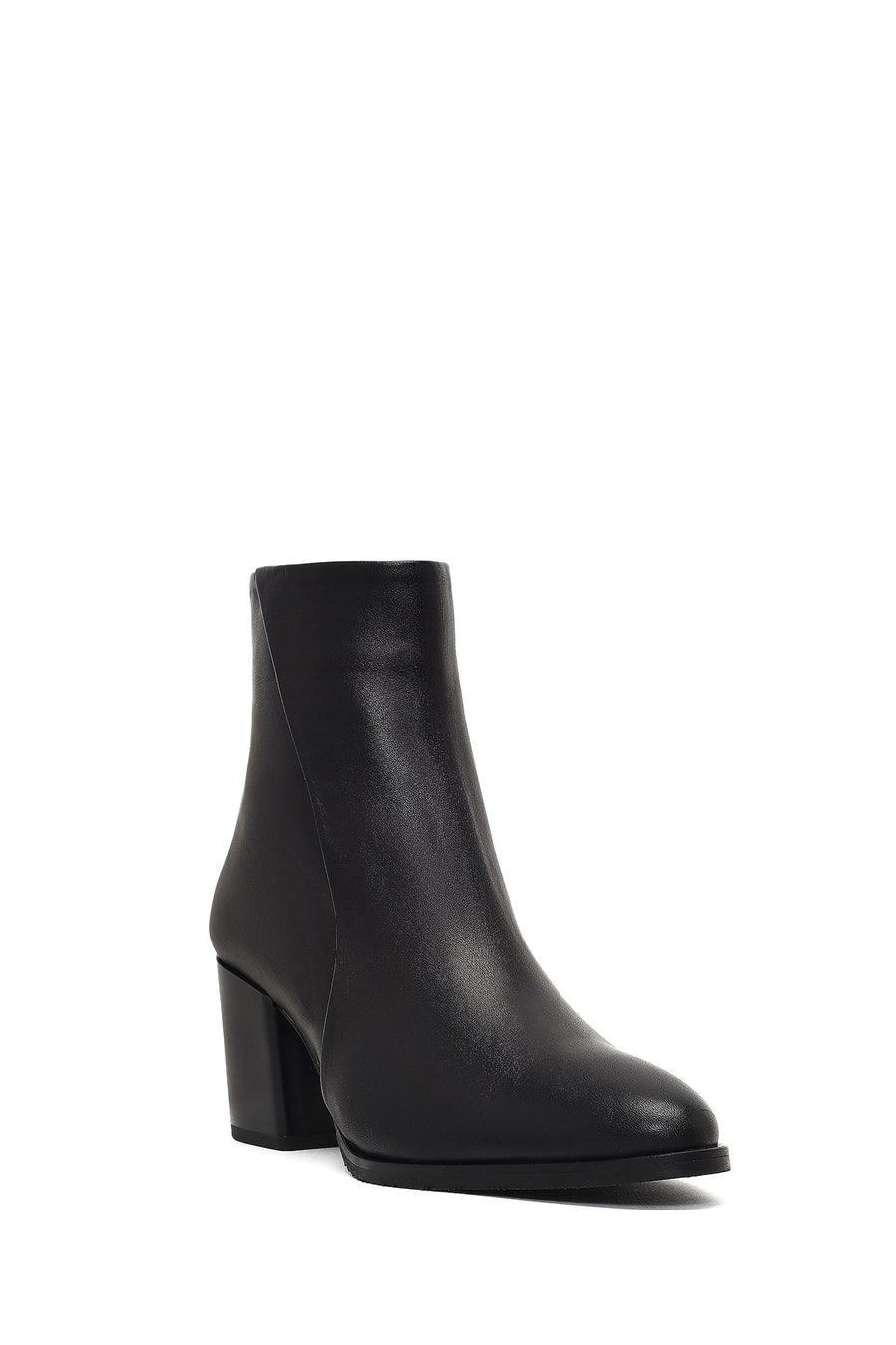 Women's Black Zippered Thick Heeled Leather Boot