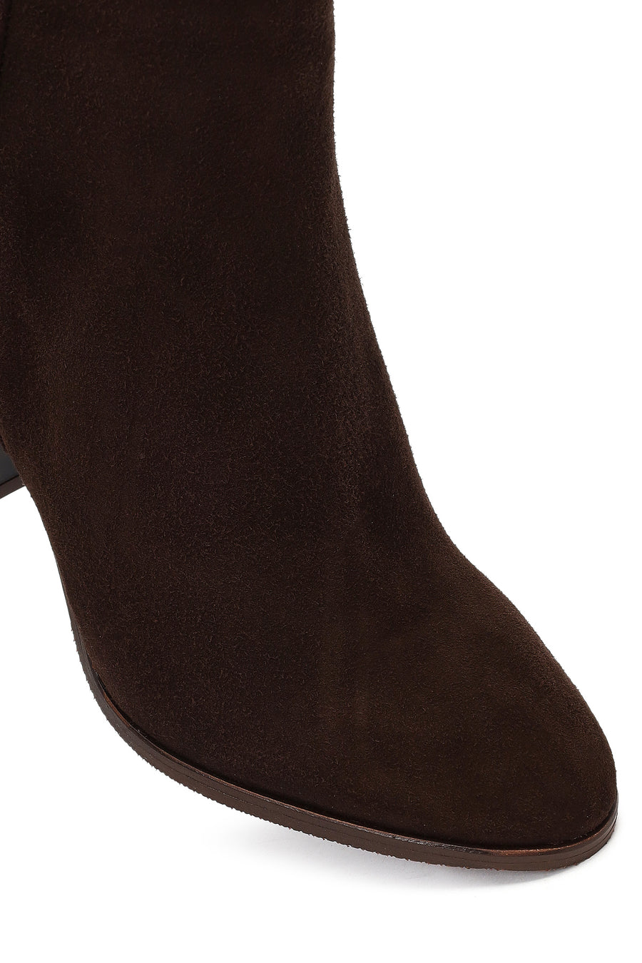 Women's Brown Zippered Thick Heeled Suede Leather Boot