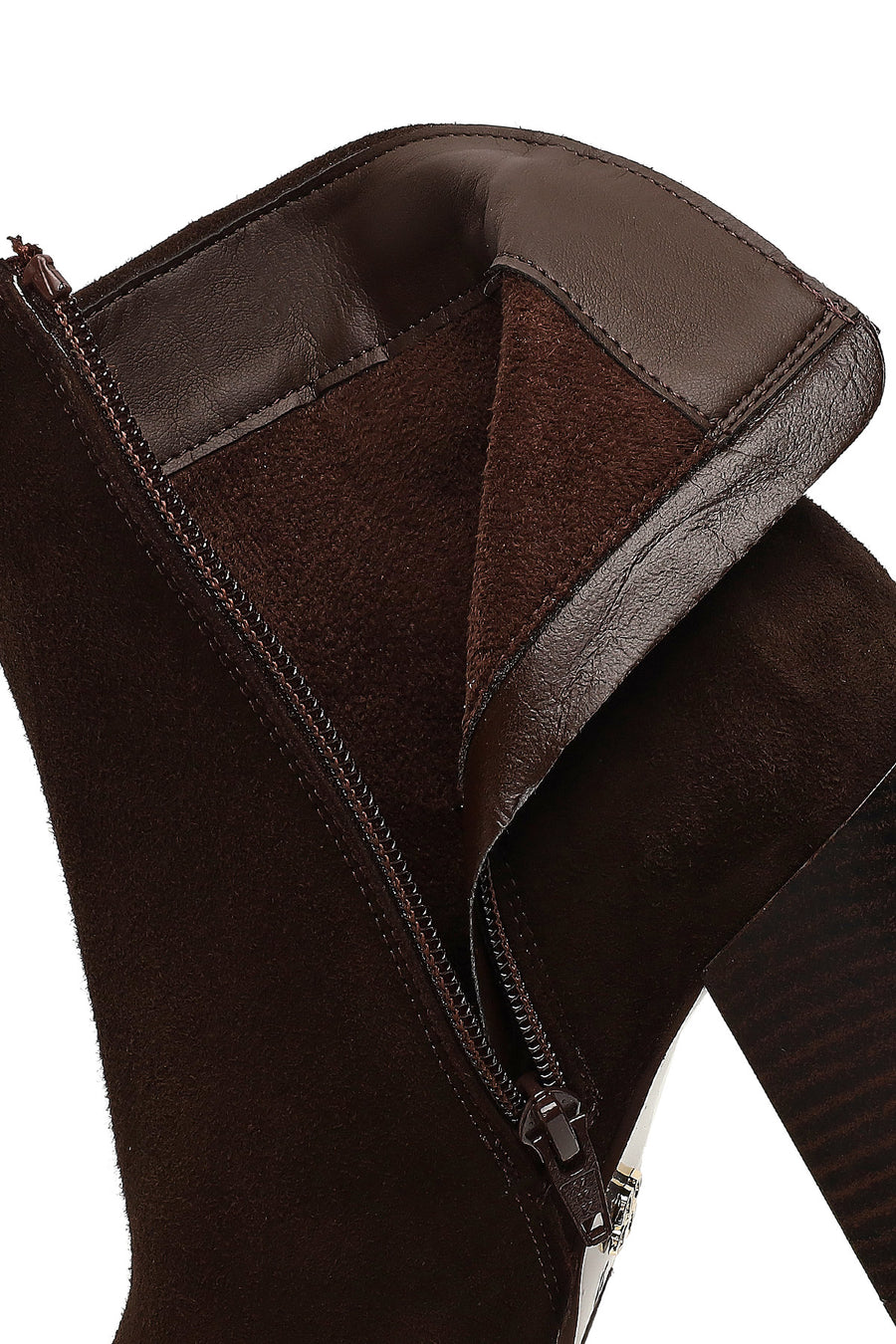 Women's Brown Zippered Thick Heeled Suede Leather Boot