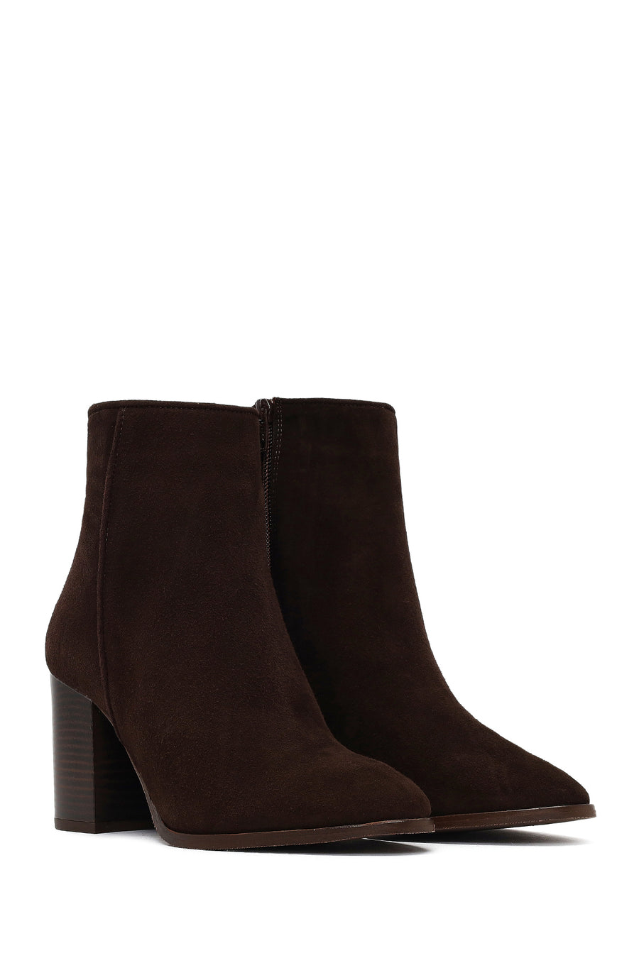 Women's Brown Zippered Thick Heeled Suede Leather Boot