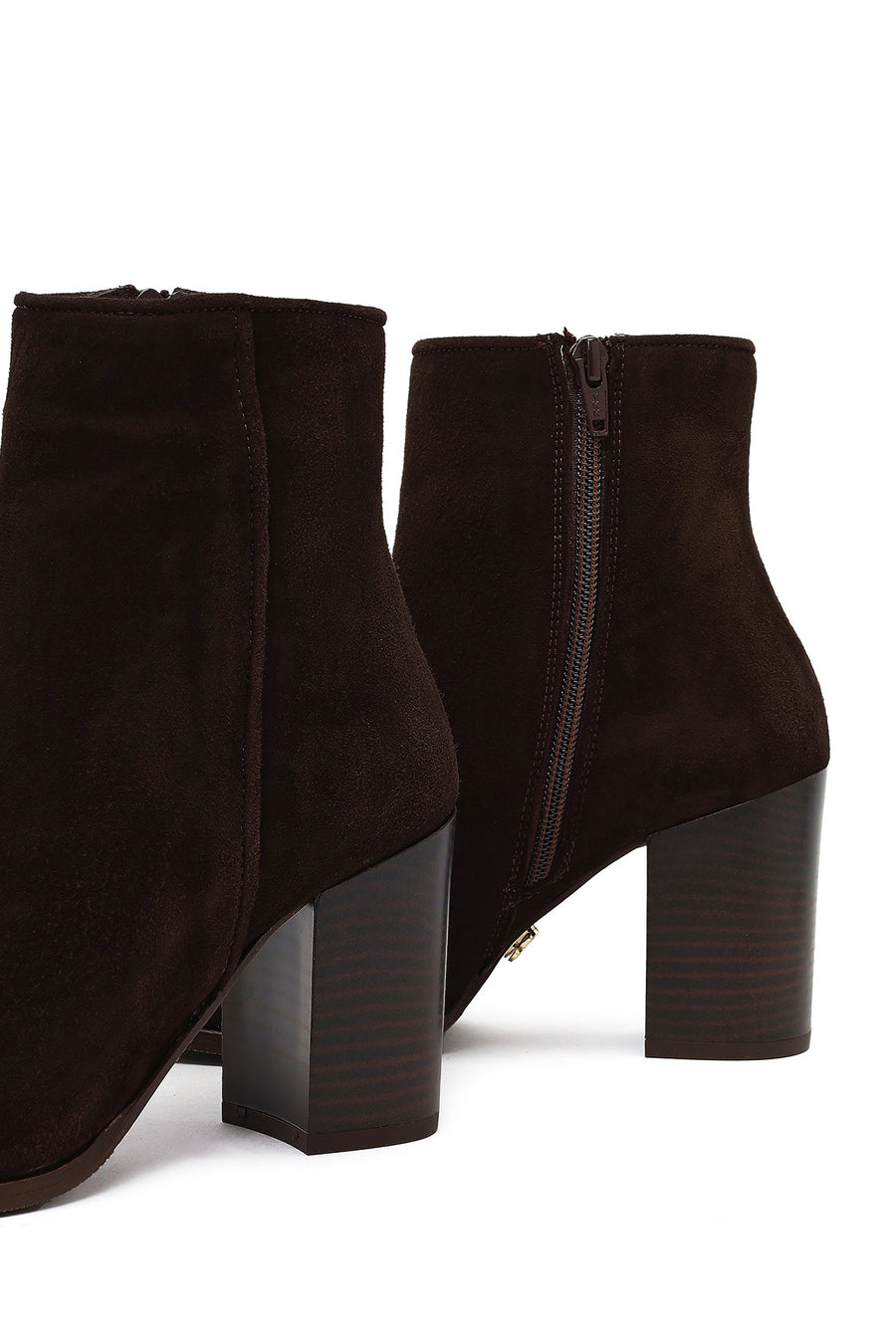 Women's Brown Zippered Thick Heeled Suede Leather Boot