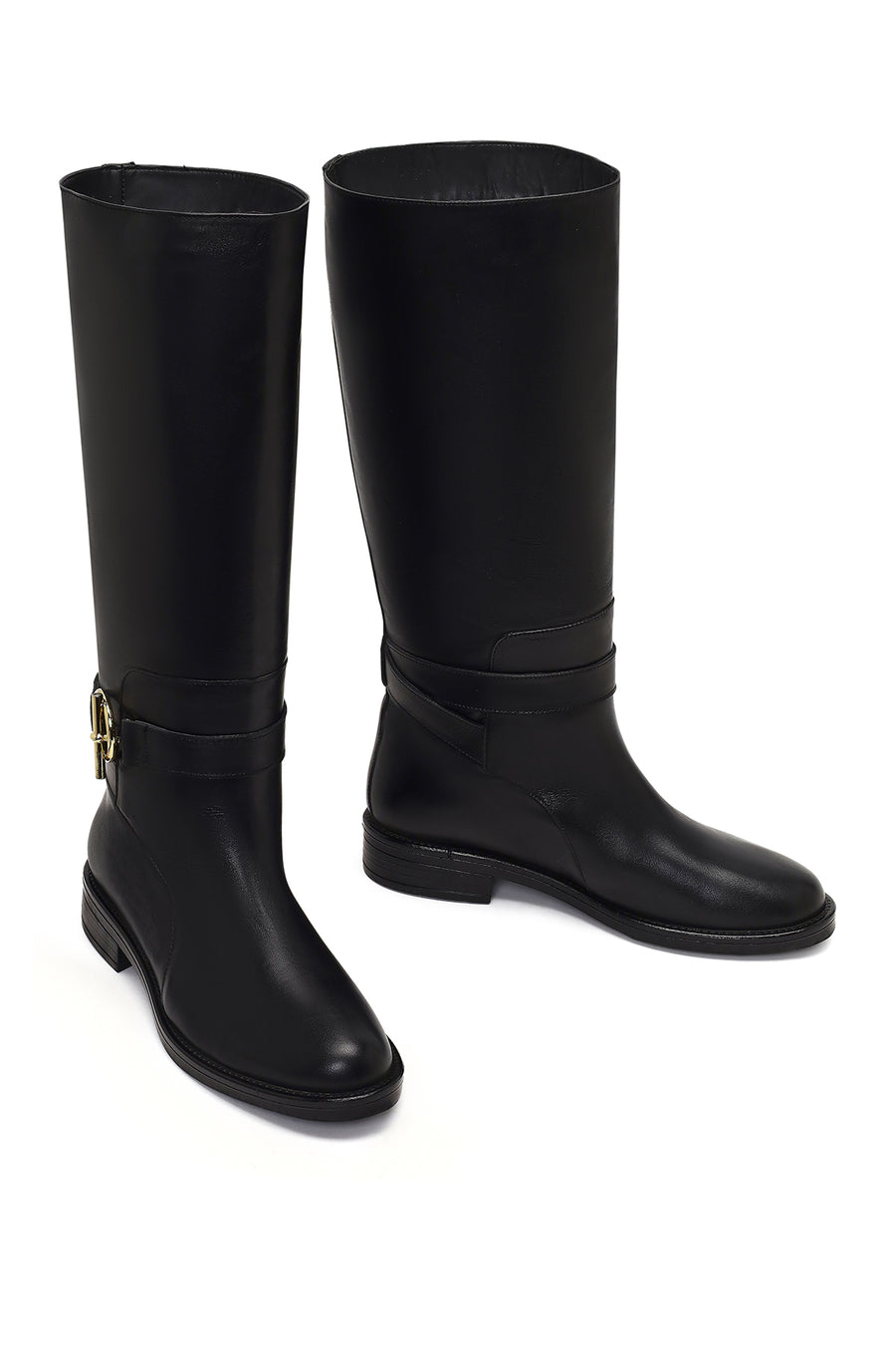 Women's Black Buckle Detailed Leather Boot