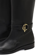 Women's Black Buckle Detailed Leather Boot | Derimod