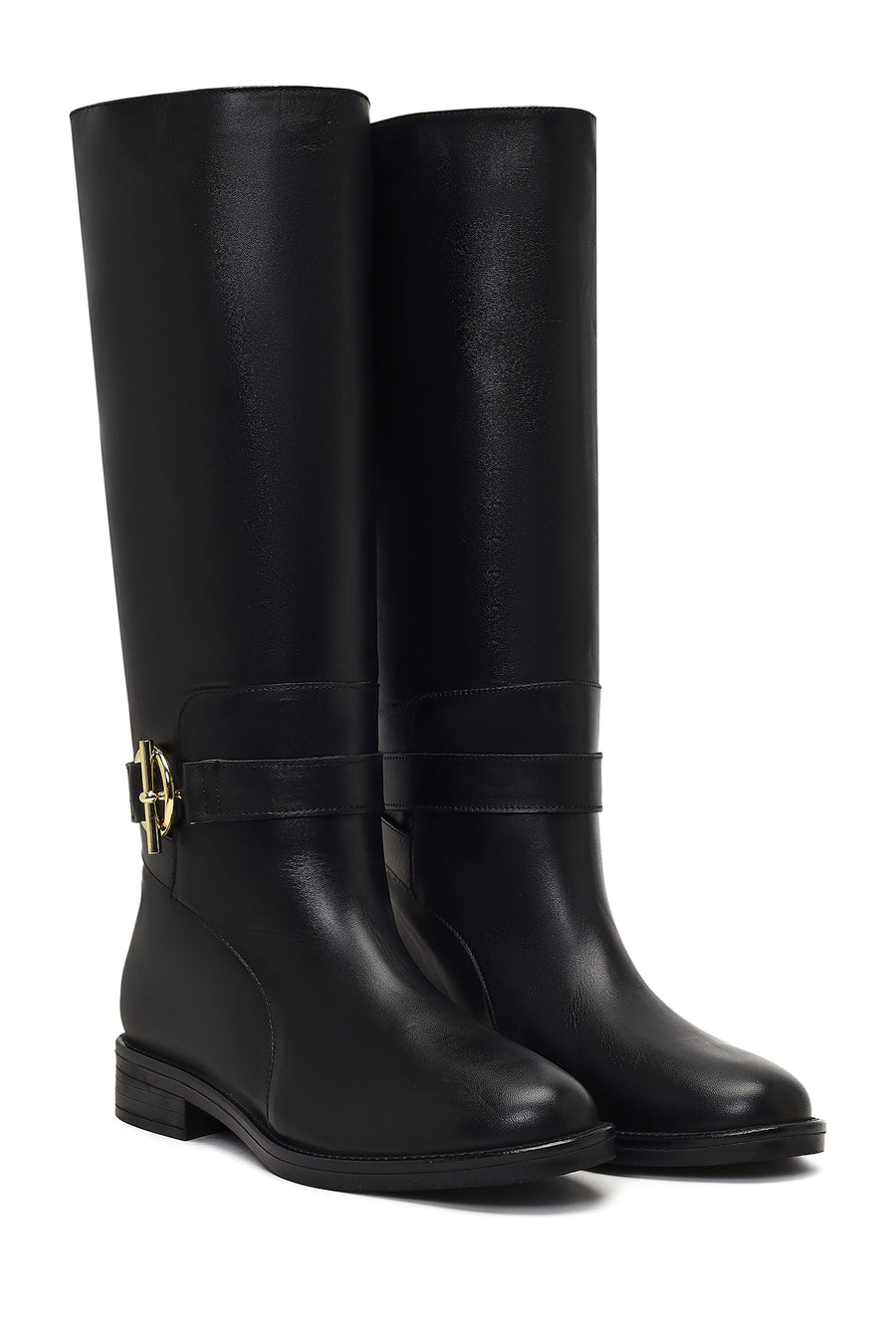 Women's Black Buckle Detailed Leather Boot